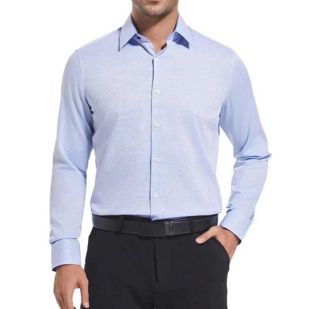 Duchamp London Men's XXL Slim Fit Stretch Button Down Dress Shirt Blue Pattern